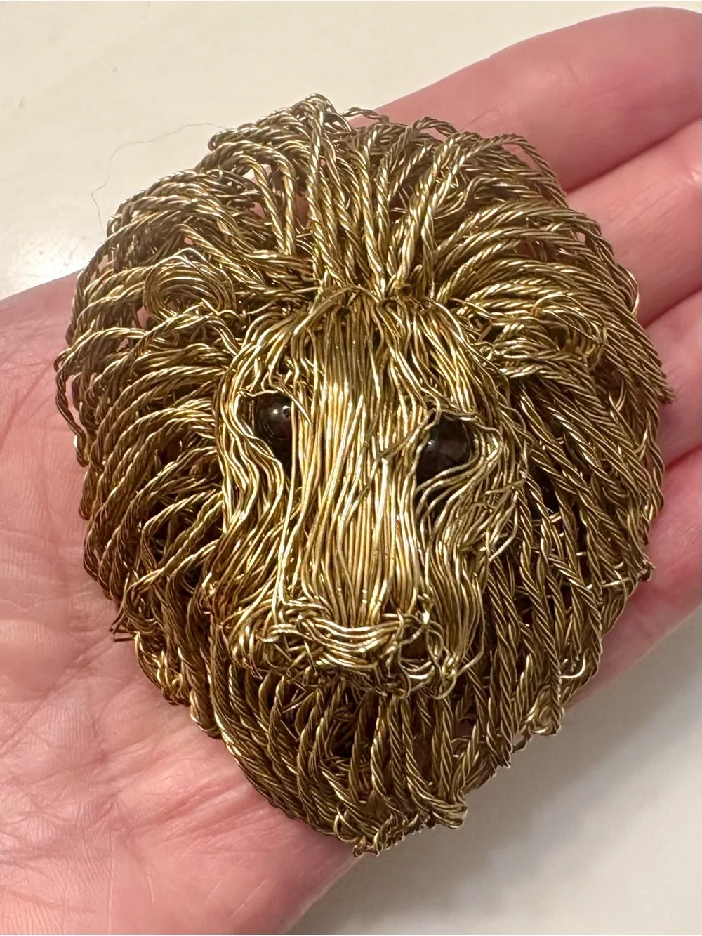 Vintage 10K Yellow Gold Wire Wrapped Lion Brooch Pin Heavy 47.78g Estate Fine